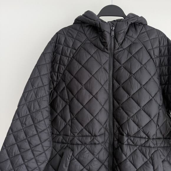 Athleta Whisper Featherless Parka Jacket Women Large Black Hooded Puffer Quilted - Picture 4 of 11